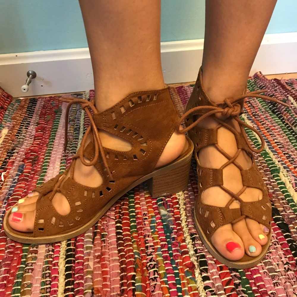 Brown heeled sandals